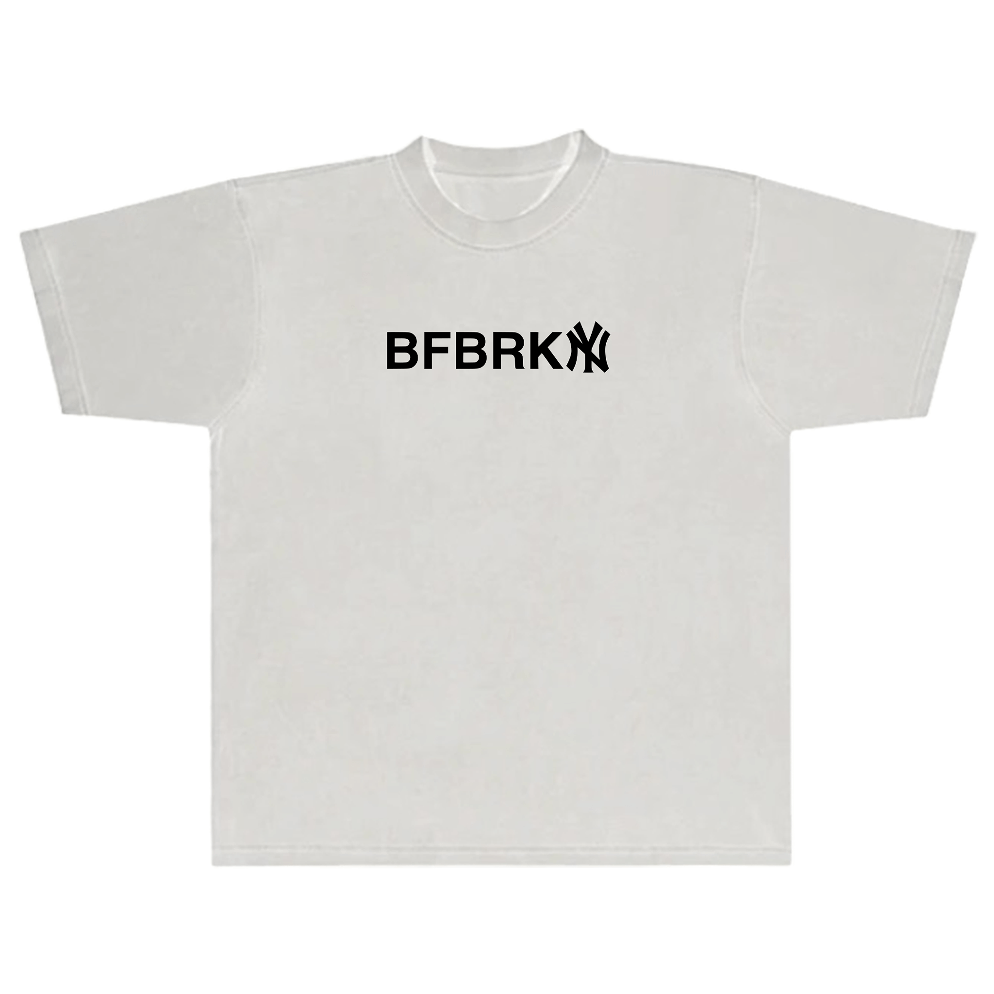 White t-shirt with 'BFBRKN' logo on a white background
